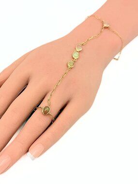 Stunning 14K 18K Gold Paperclip Chain Natural Jelly Opal Slave Bracelet